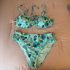 Cupshe Teal Floral Bikini Set size large